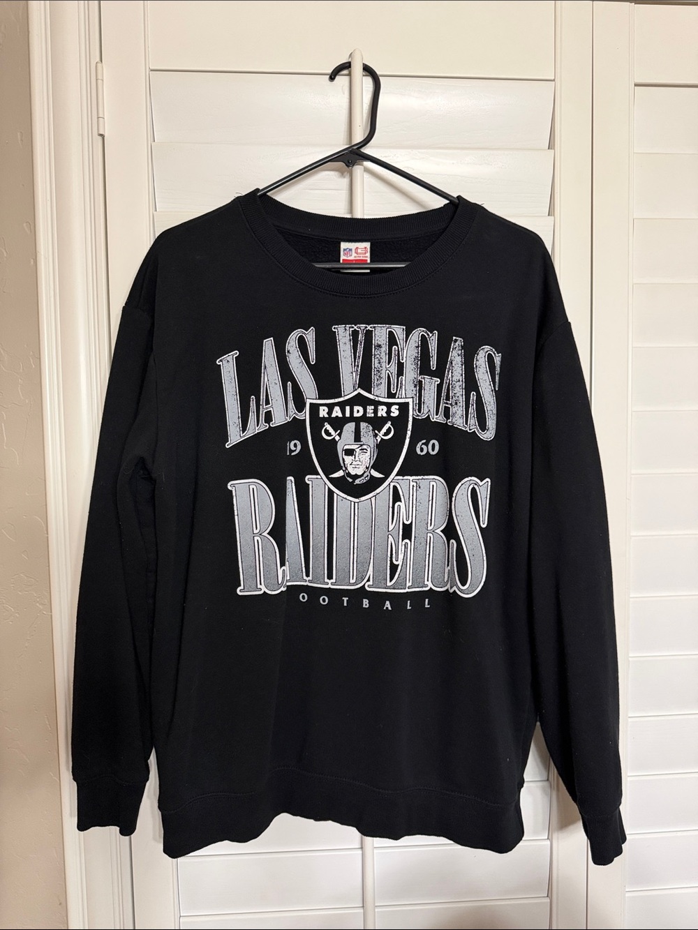 NFL Las Vegas Raiders Black Crew Sweatshirt with White Logo